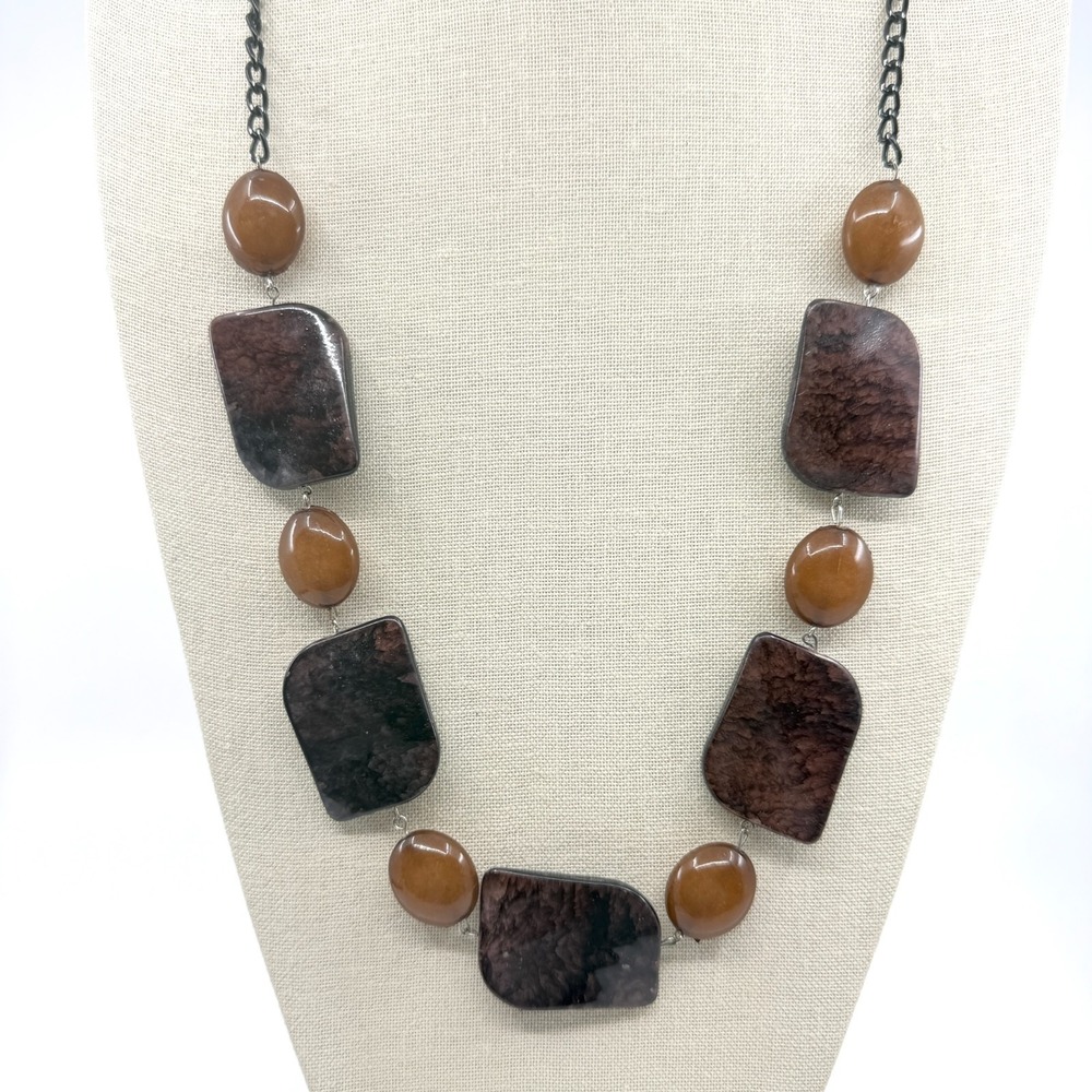 Statement Chunky Brown Beaded Necklace Boho Earthy Layering Festival Accessory